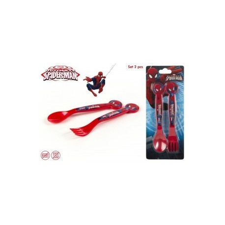 Lot de 2 couverts Spiderman en PVC.